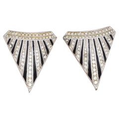 Christian Dior Vintage GROSSE Black Crystals Radiant Triangle Chunky Earrings