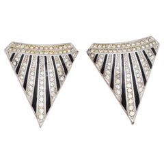 Christian Dior Vintage GROSSE Black Crystals Radiant Triangle Chunky Earrings