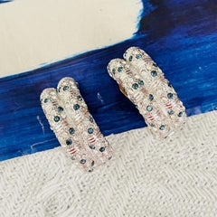 Christian Dior Vintage GROSSE Blue Sapphire Crystals Silver Clear Domed Earrings