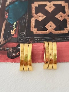 Christian Dior Vintage GROSSE Gold Trio Rope Half Hoop Dome Chunky Clip Earrings