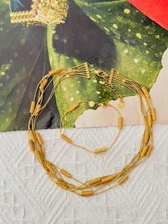 Conjunto vintage de Christian Dior «GROSSE» en oro, unisex, con citrino y seis hileras de eslabones cilíndricos