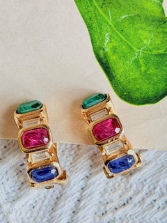 Christian Dior Vintage GROSSE Gripoix Ruby Emerald Sapphire Octagon Earrings