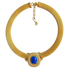 Christian Dior Vintage Haute Couture Iconic Lapis Mesh Woven Chunky Necklace