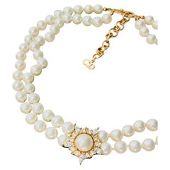Christian Dior Vintage Haute Couture Iconic Rare Double White Pearls Necklace