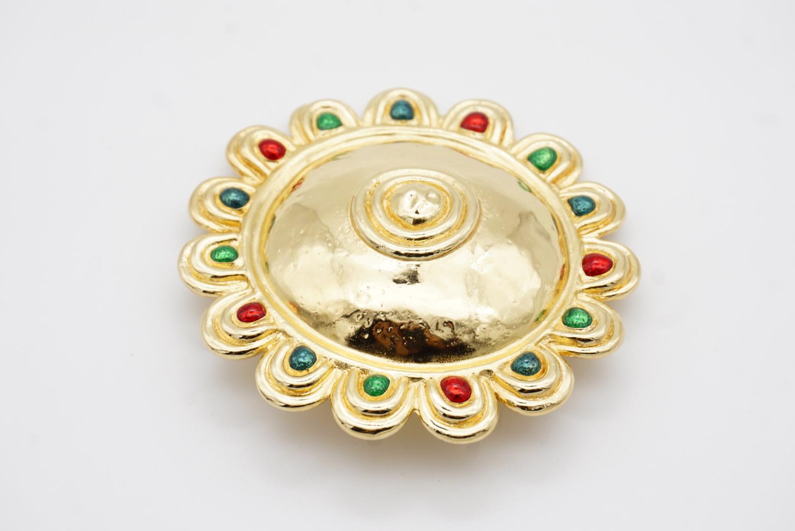 Christian Dior Vintage Huge Round Sunburst Ruby Emerald Sapphire Dome Brooch en vente 6