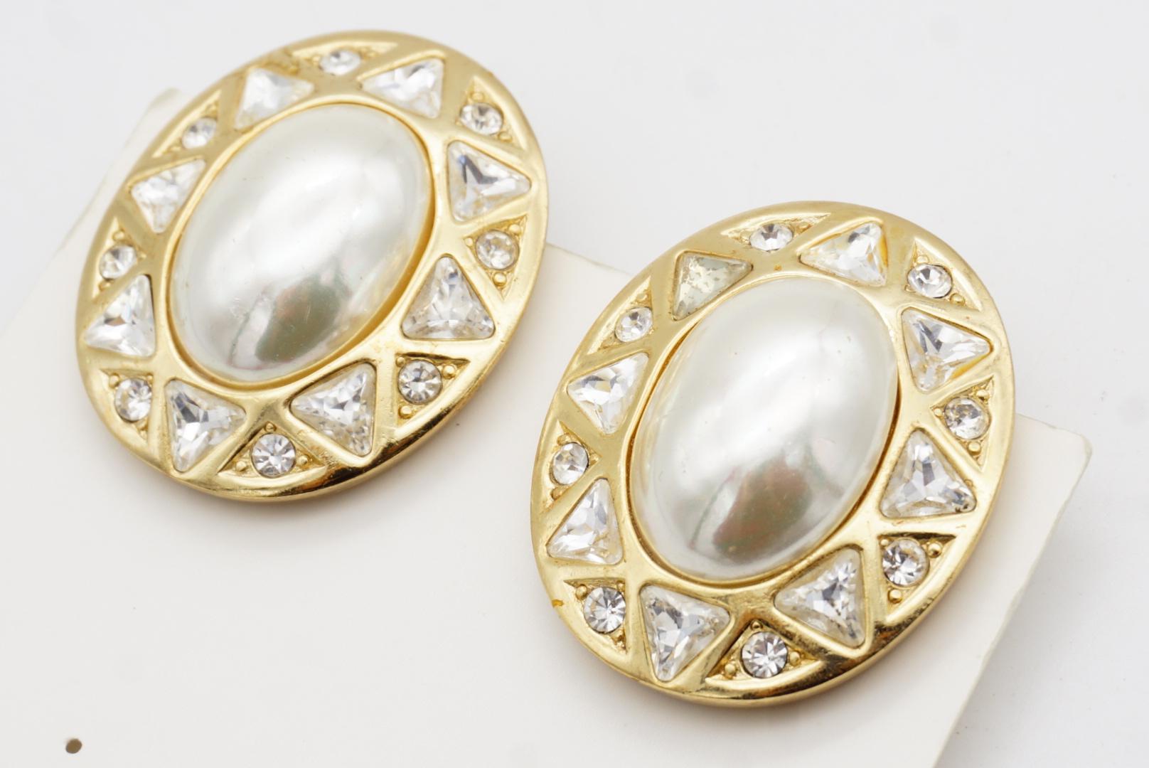 Christian Dior Vintage Huge White Oval Pearl Triangle Circle Crystals Ohrringe im Angebot 5
