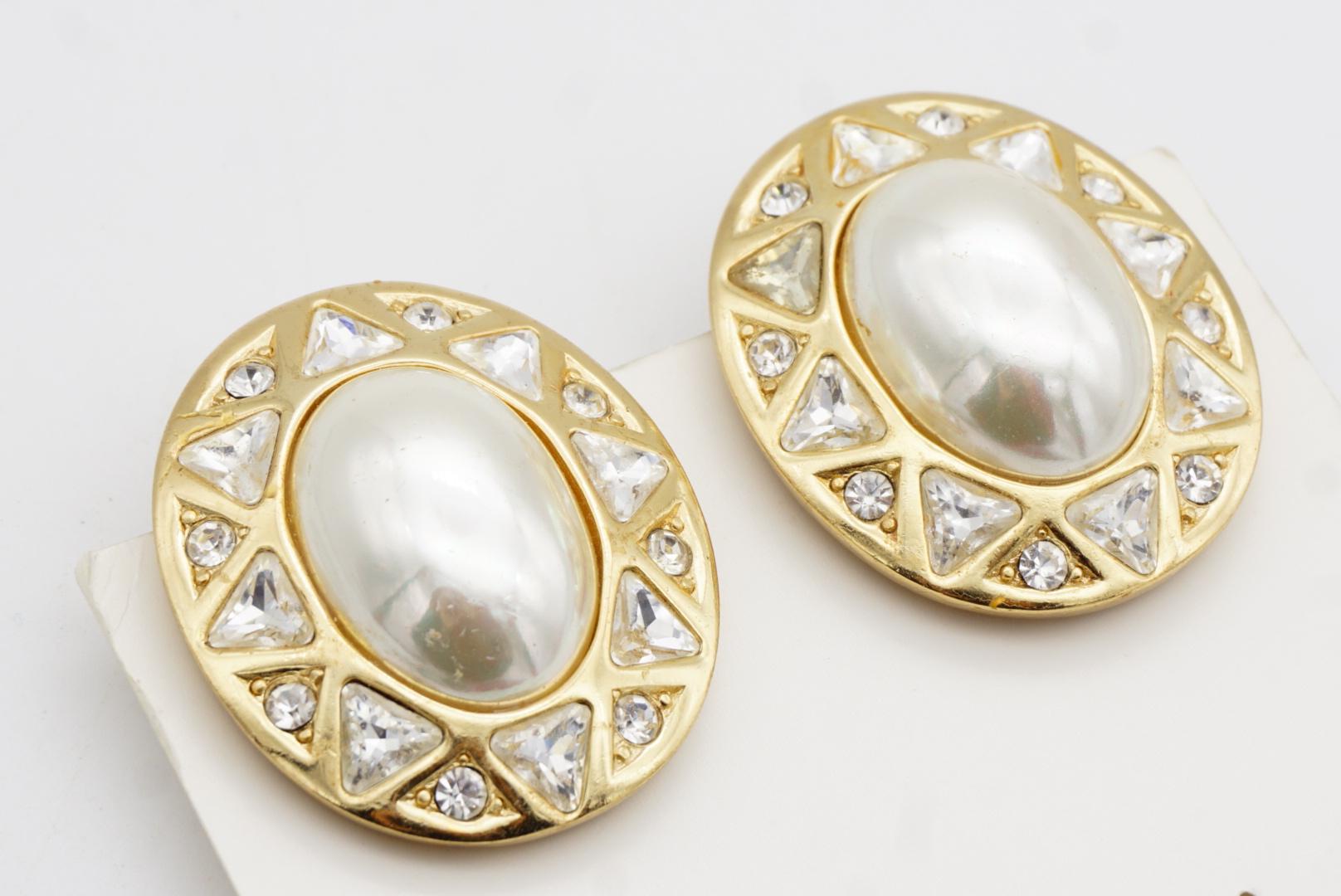 Christian Dior Vintage Huge White Oval Pearl Triangle Circle Crystals Ohrringe im Angebot 6