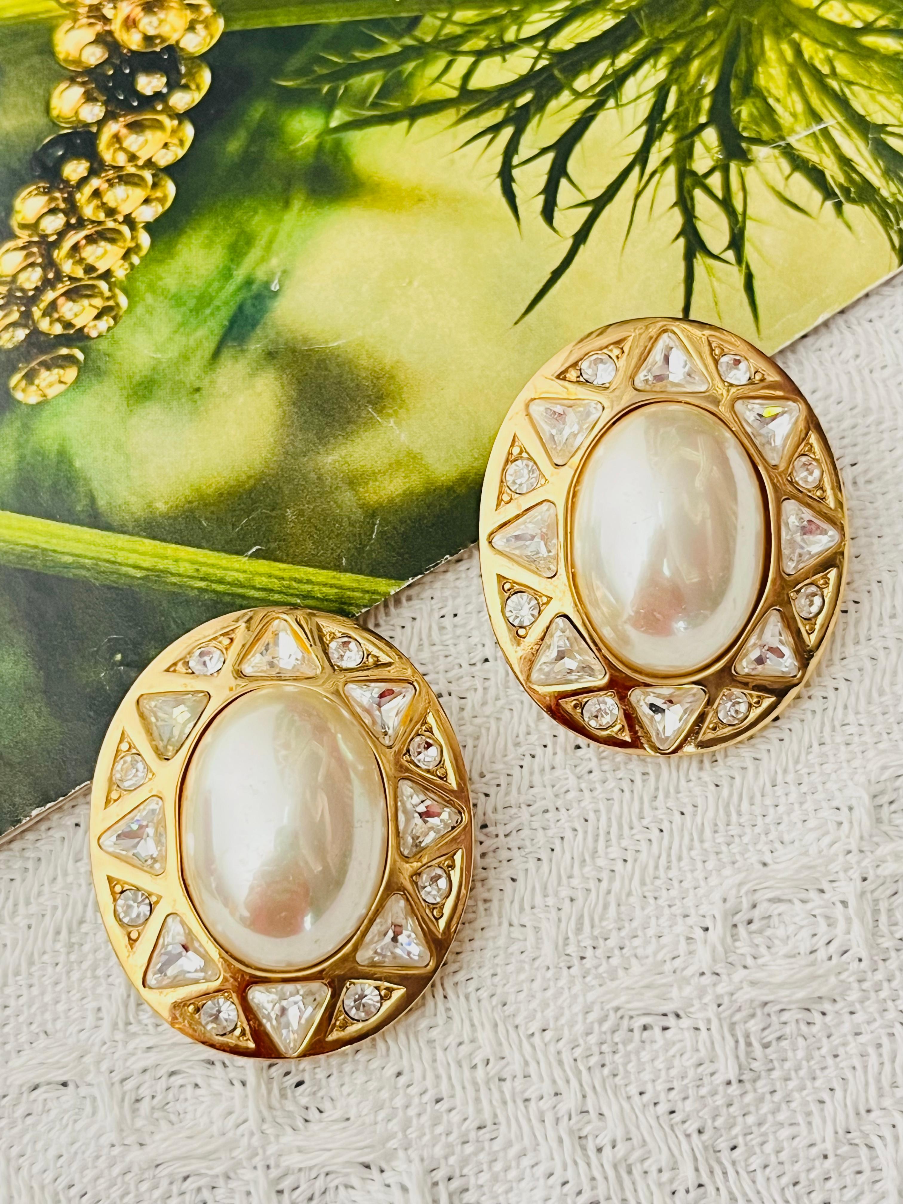 Christian Dior Vintage Huge White Oval Pearl Triangle Circle Crystals Ohrringe im Zustand „Gut“ im Angebot in Wokingham, England