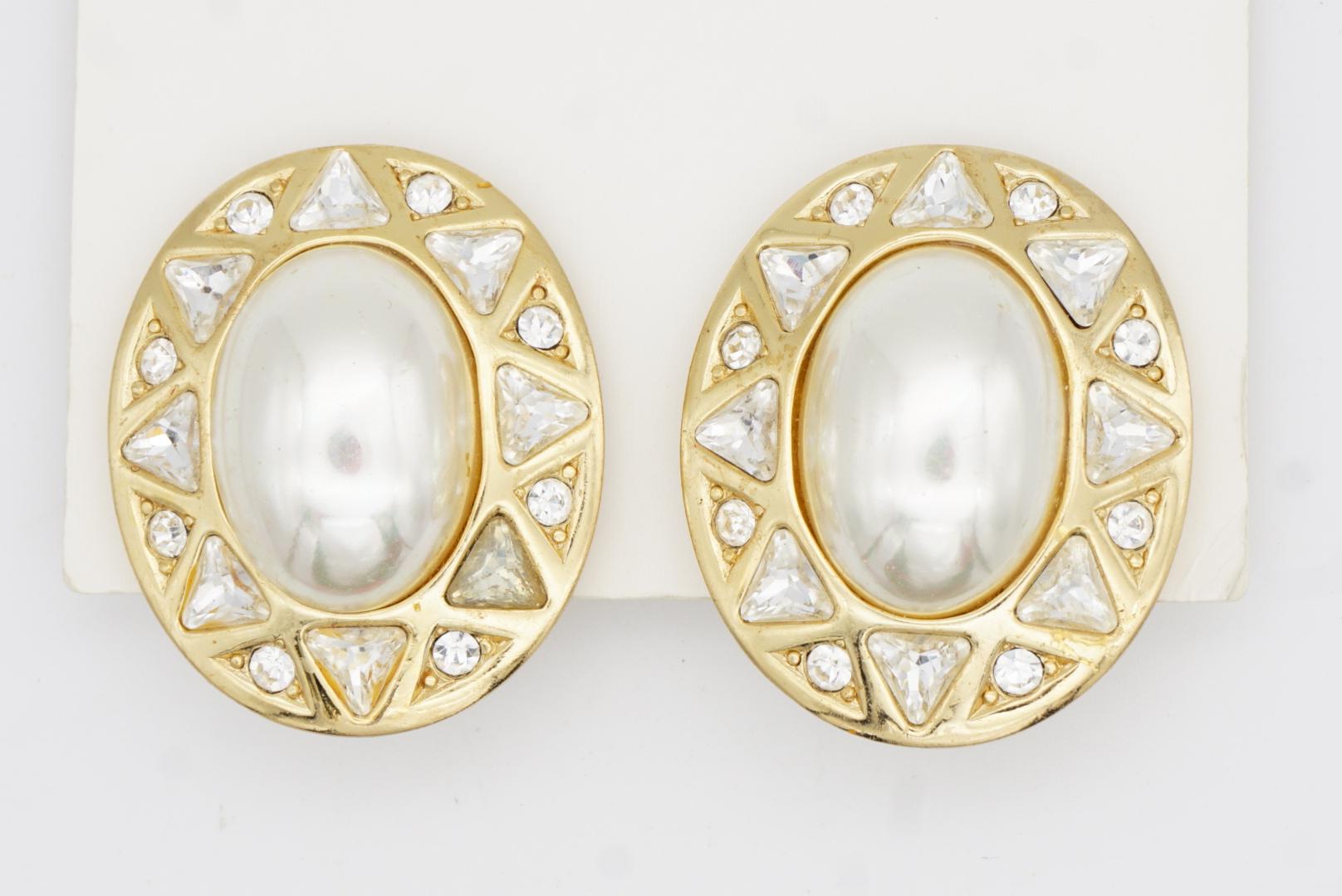 Christian Dior Vintage Huge White Oval Pearl Triangle Circle Crystals Ohrringe im Angebot 3