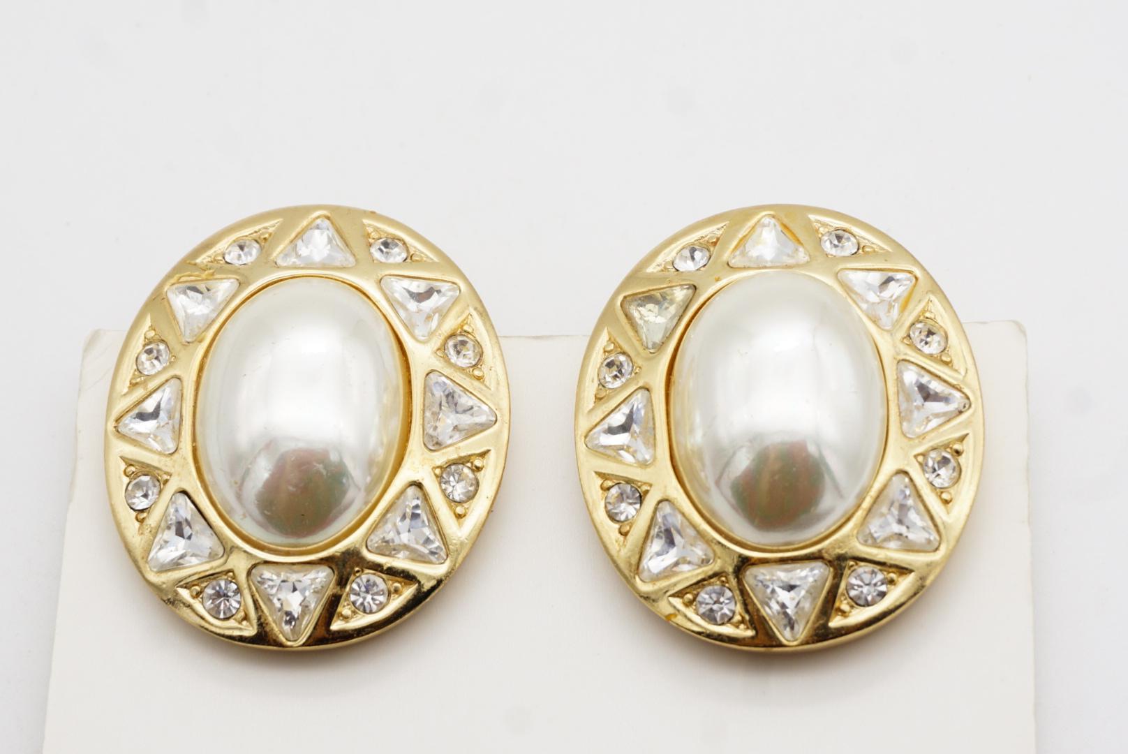 Christian Dior Vintage Huge White Oval Pearl Triangle Circle Crystals Ohrringe im Angebot 4