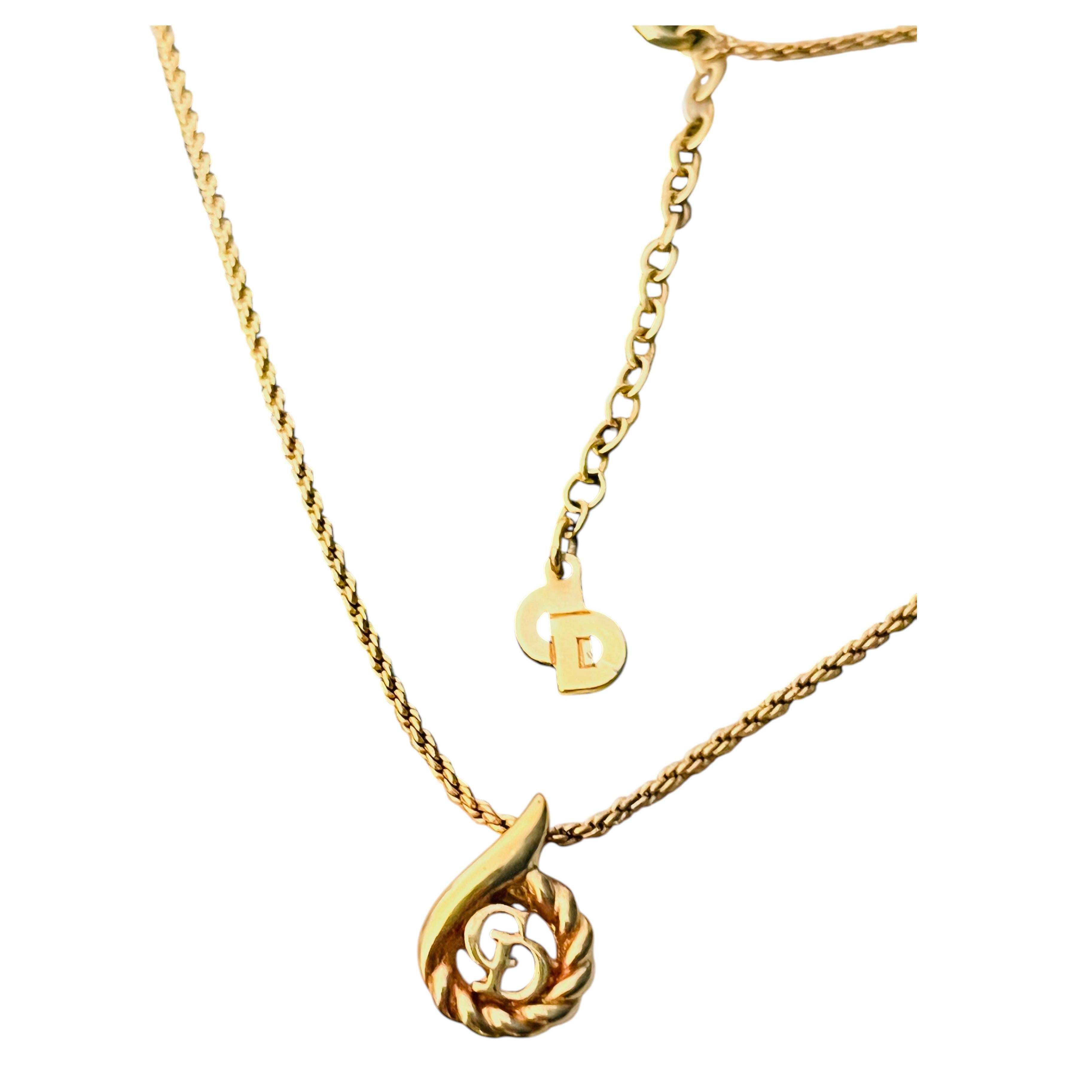 Christian Dior Vintage Iconic Asymmetric CD Spiral Openwork Water Drop Necklace For Sale