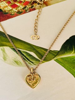 Christian Dior Vintage Iconic Double CD Ripple Heart Love Drop Pendant Necklace