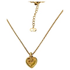 Christian Dior Vintage Iconic Double CD Ripple Heart Love Drop Pendant Necklace