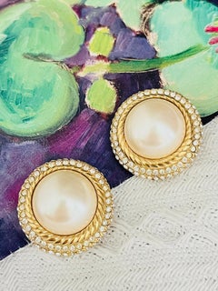 Christian Dior Vintage Iconic Extra Large White Round Pearl Crystals Earrings