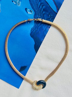 Christian Dior Vintage Iconic Gold Black Knot Bow Mesh Interlocked Necklace