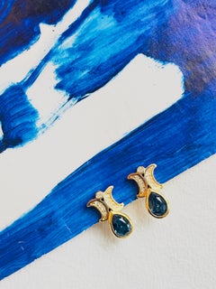 Christian Dior Vintage Iconic Gold Blue Sapphire Water Drop Moons Earringso