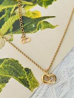 Christian Dior Vintage Iconic Gold Logo Monogram CD Openwork Pendant Necklace