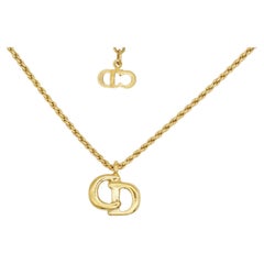 Christian Dior Vintage Iconic Gold Logo Monogram CD Openwork Pendant Necklace