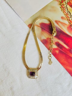 Christian Dior Vintage Iconic Gold Octagon Amethyst Rectangle Domed Necklace