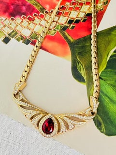 Christian Dior Vintage Iconic Gold Ruby Peacock Water Drop Wing Chunky Necklace