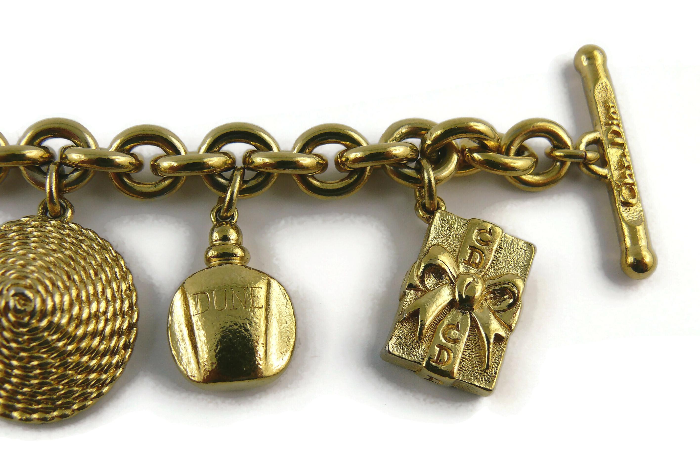 Christian Dior Vintage Iconic Gold Toned Charms Bracelet In Fair Condition For Sale In Nice, FR