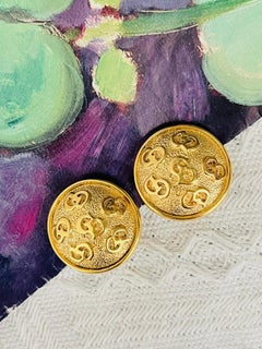 Christian Dior Vintage Iconic Gold Unisex Logo Round Circle Domed Clip Earrings