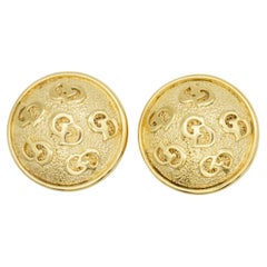 Christian Dior Vintage Iconic Gold Unisex Logo Round Circle Domed Clip Earrings