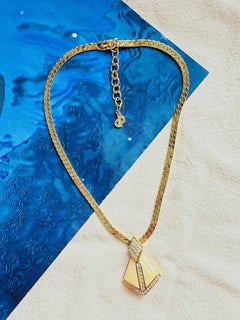 Christian Dior Vintage – Kultige, klobige Halskette mit goldenen und weißen „Custard Shield“-Kristallen