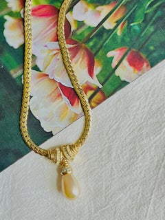 Christian Dior Vintage Iconic Gold White Pearl Crystals Water Drop Necklace