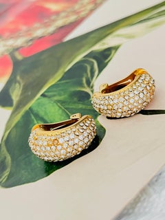 Christian Dior Vintage Iconic Large Crystals Domed Semi Hoop Chunky Earrings