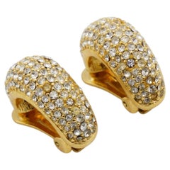 Christian Dior Vintage Iconic Large Crystals Domed Semi Hoop Chunky Earrings