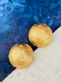 Christian Dior Vintage Iconic Large Gold Round Stars Crystals Domed Earrings
