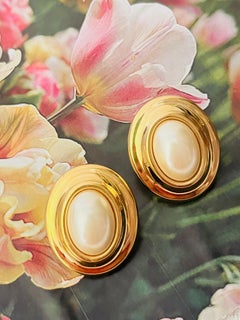 Christian Dior Vintage Iconic Massive Extra Large Gold White Pearl Oval Earrings