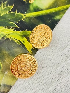 Christian Dior Vintage Iconic Monogram Logo CD Circle Round Coin Clip Earrings