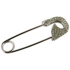 Christian Dior Vintage Iconic Oversized Silver Toned Diamante Safety Pin Brooch