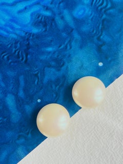 Christian Dior Vintage Iconic Round Circle Large White Pearl Gold Clip Earrings