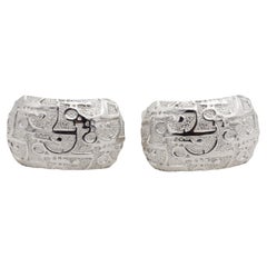 Christian Dior Vintage Iconic Silver Logo Monogram Rectangle Domed Earrings