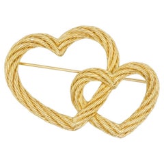 Spilla Christian Dior Vintage Iconica Unisex in oro, grande, con doppio cuore e cordino a forma di cuore