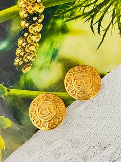 Christian Dior Vintage Iconic Unisex Gold Textured CD Circle Round Coin Earrings