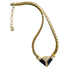 Collana Christian Dior Vintage Iconica Unisex con ciondolo massiccio a forma di triangolo nero e dorato