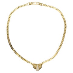 Christian Dior Vintage Iconic Unisex Gold Triangle White Enamel Pendant Necklace