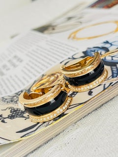 Christian Dior Vintage Iconic Unisex Large Black Domed Gold Hoop Chunky Earrings