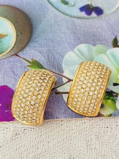 Christian Dior Vintage Iconic Unisex Large Crystals Hoop Domed Chunky Earrings