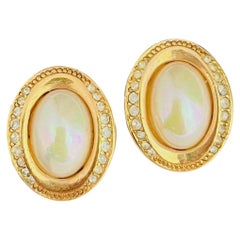 Christian Dior Vintage Iconic White Pearl Aurora Oval Gold Crystals Earrings
