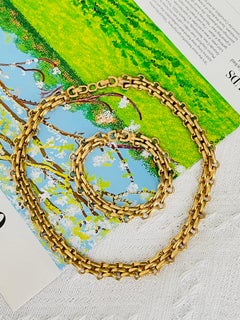 Christian Dior Vintage Interlocked Link Bar Ring Chain 2 Set Necklace Bracelet