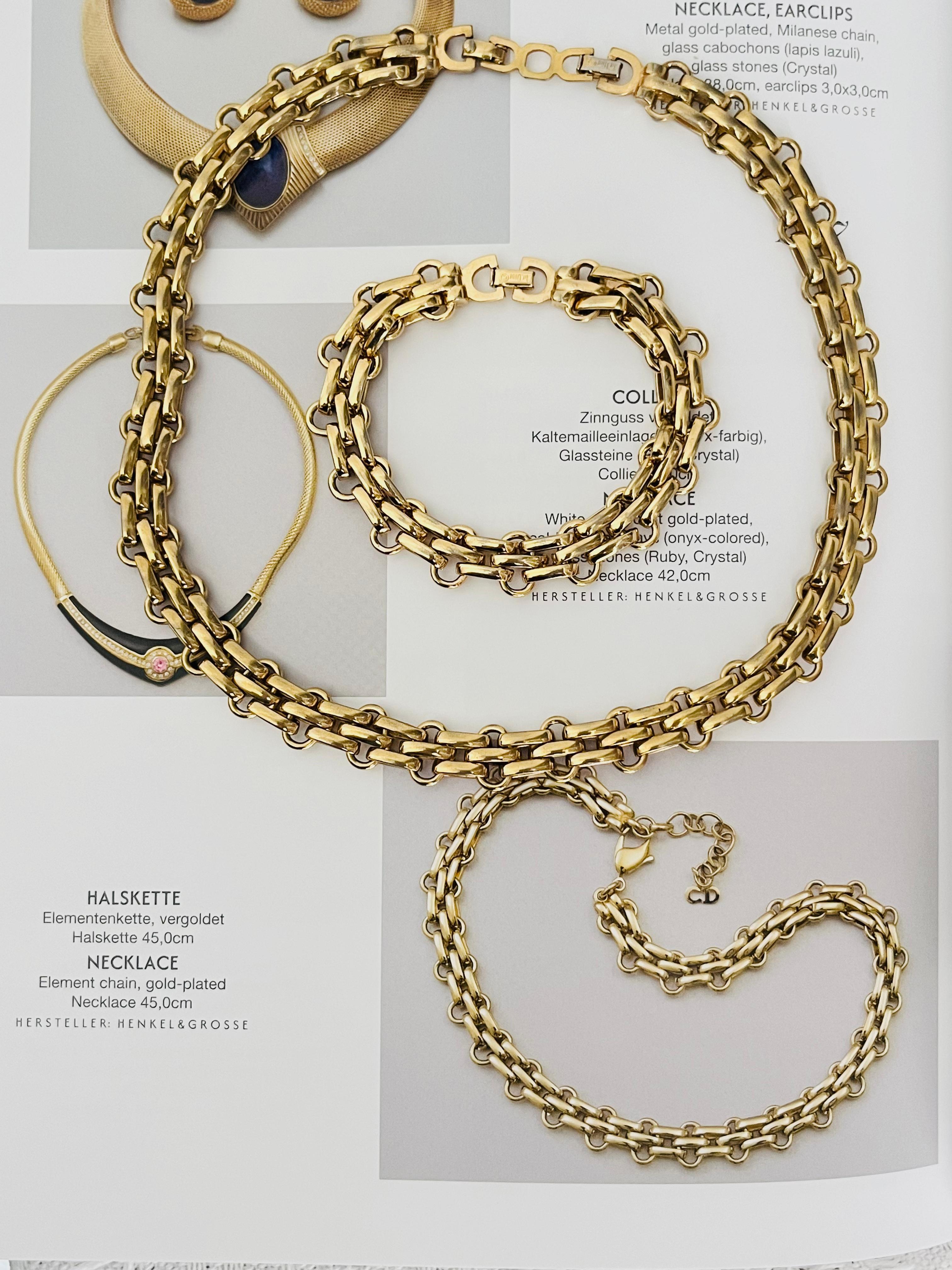 Christian Dior Vintage Eslabones Entrelazados Anillo Cadena 2 Set Collar Pulsera Art Decó en venta
