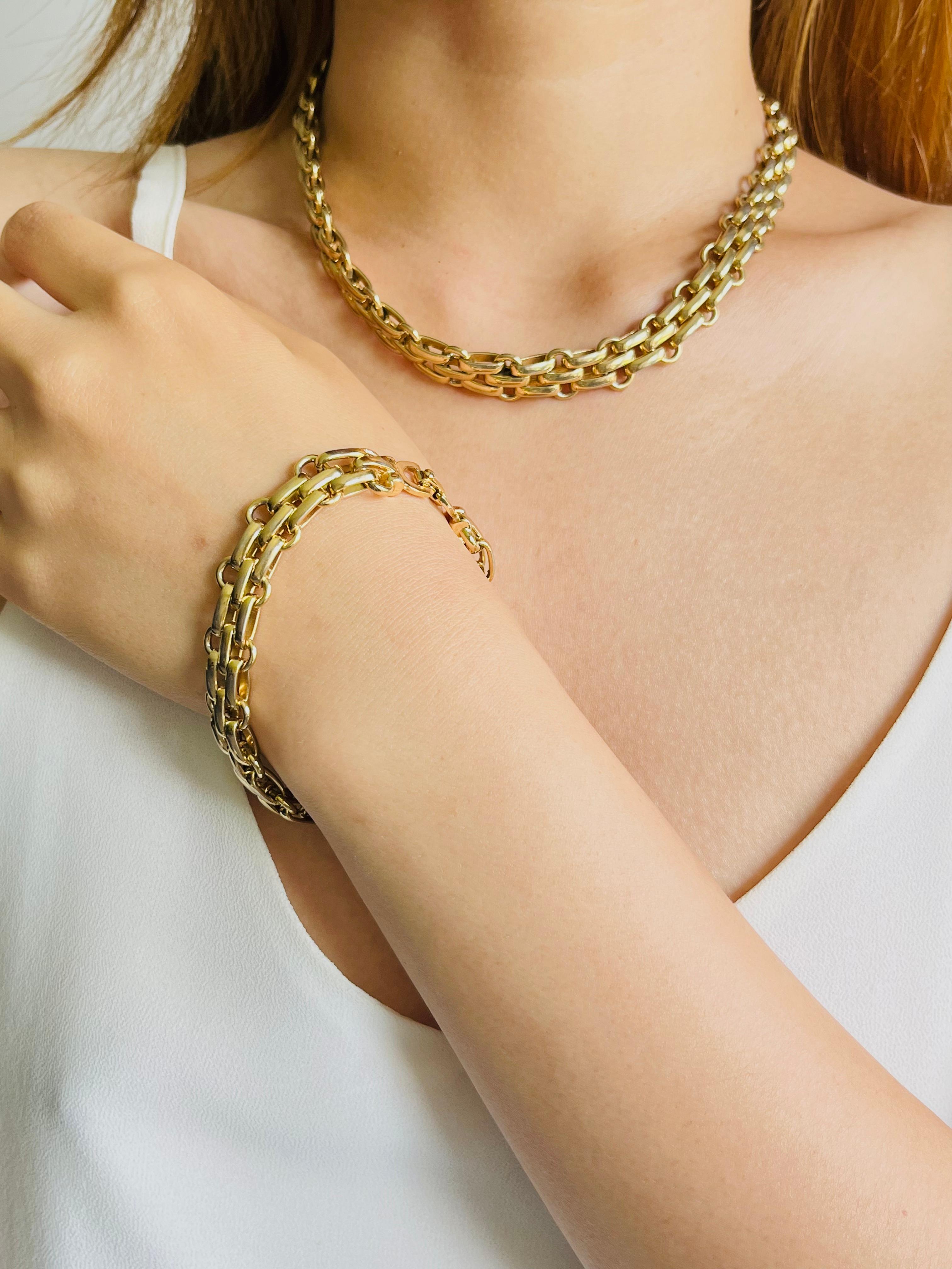 Christian Dior Vintage Eslabones Entrelazados Anillo Cadena 2 Set Collar Pulsera en venta 4