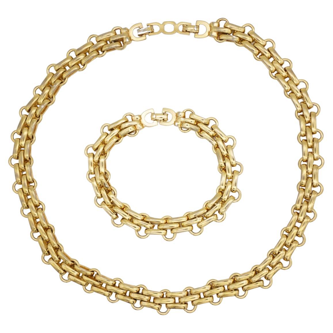 Christian Dior Vintage Eslabones Entrelazados Anillo Cadena 2 Set Collar Pulsera en venta