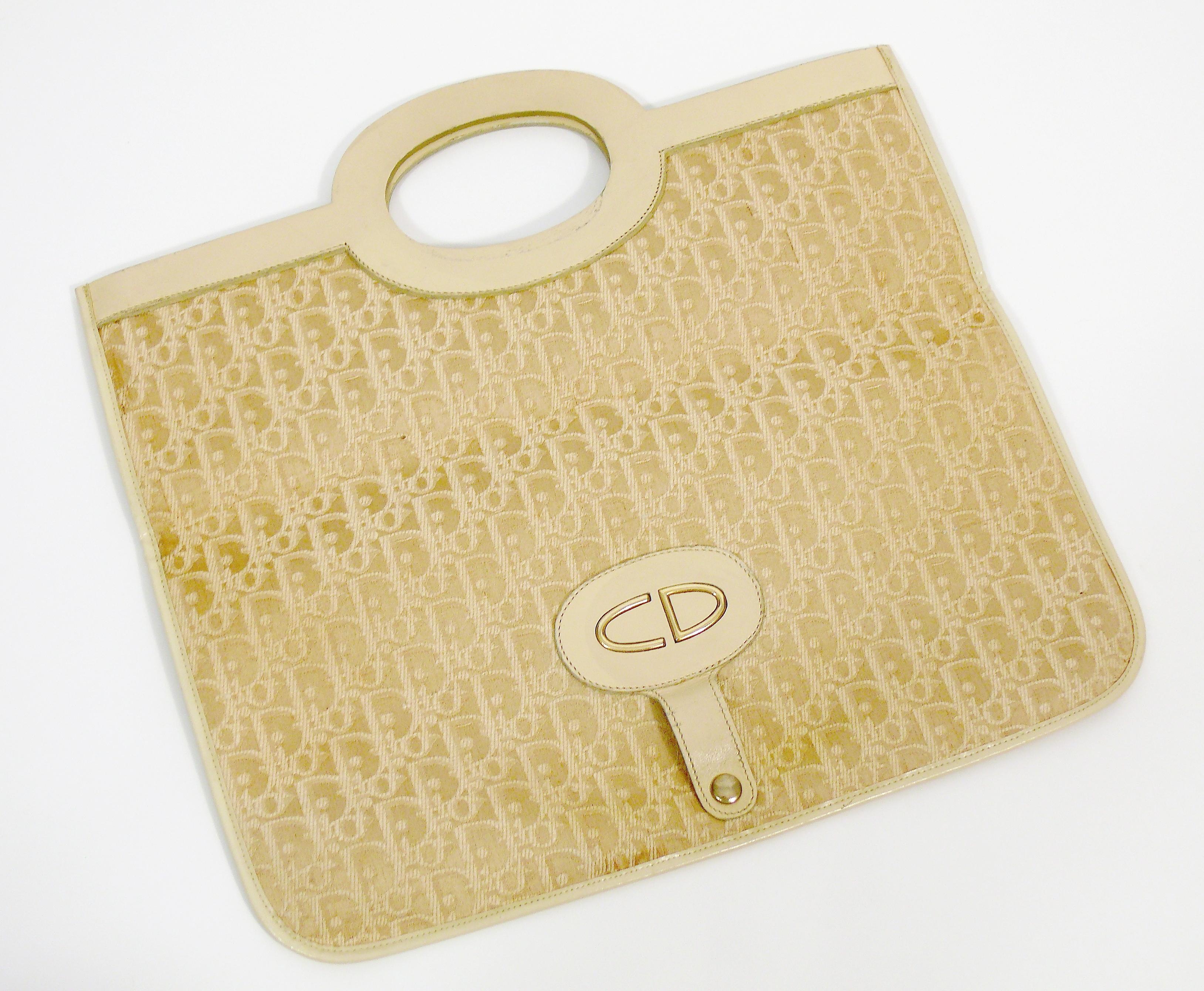 Beige Christian Dior Vintage Ivory Monogram Iconic Convertible Canvas Bag