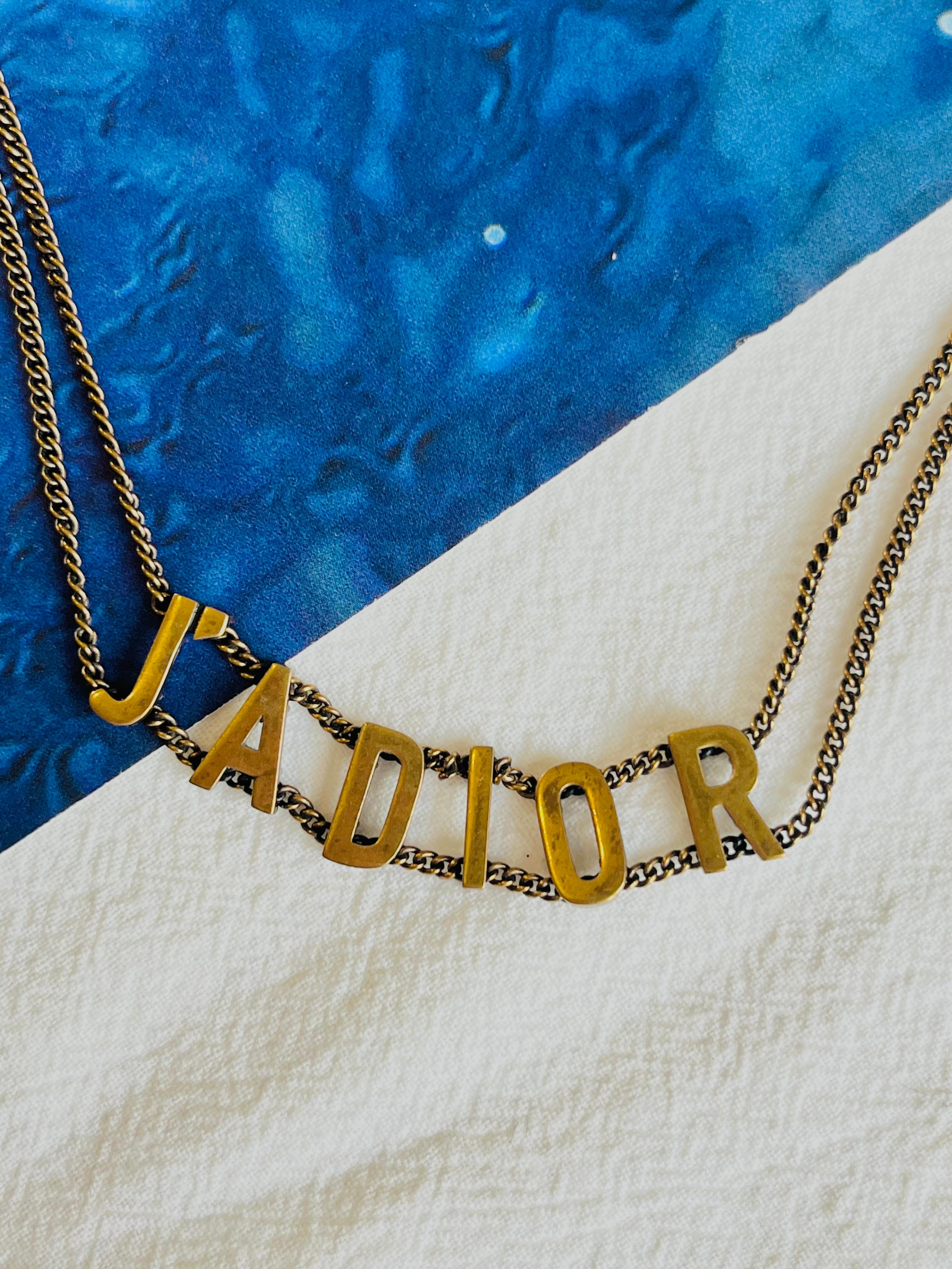 Christian Dior Vintage J'adior Logo Pendant Double Chain Choker Gold Necklace In Good Condition In Wokingham, England
